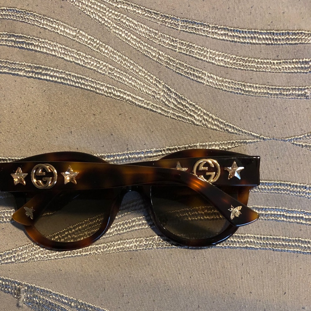 Gucci Brown Tortoise Sunglasses with Stars on Arms